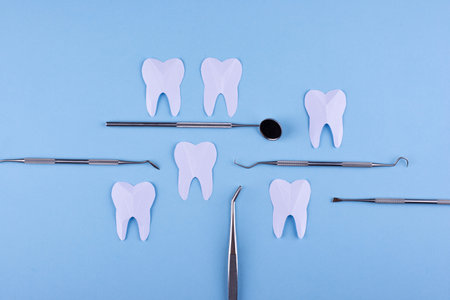 World dentists day concept with stomatology toolsの写真素材