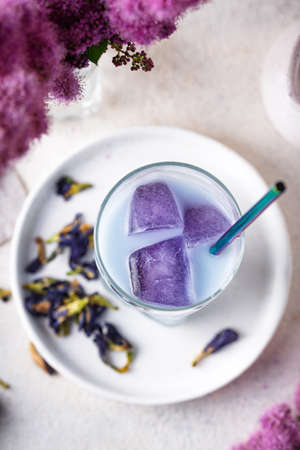 Butterfly pea blue tea with milkの写真素材