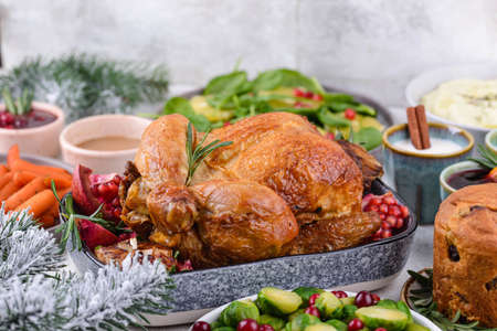 Christmas festive dinner with traditional dishesの写真素材