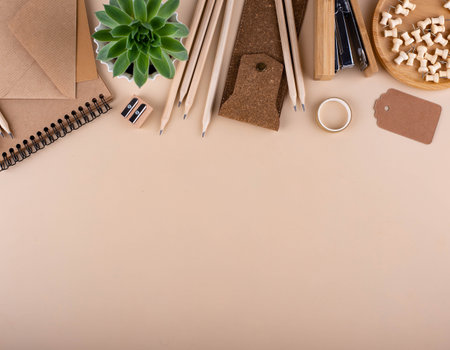 Eco wooden craft stationery. Sustainable life concept