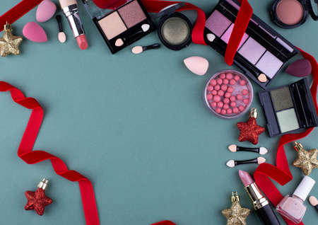 Christmas decorative make up cosmetics.の写真素材