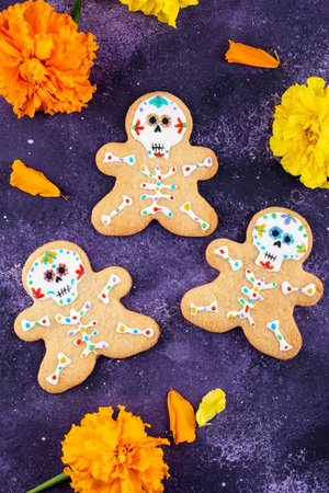 Day of the Dead cookies in shape of sugar skull.の写真素材