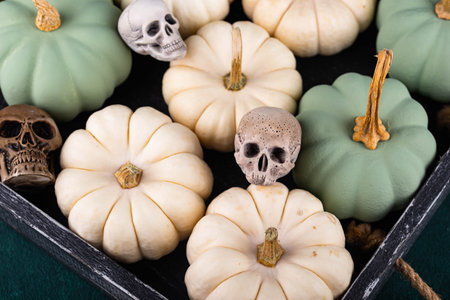 Elegant Halloween with white pumpkinの写真素材