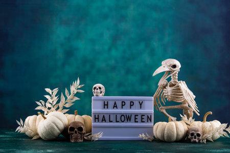 Elegant Halloween with white pumpkinの写真素材