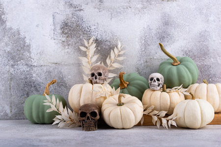 Elegant Halloween with white pumpkinの写真素材