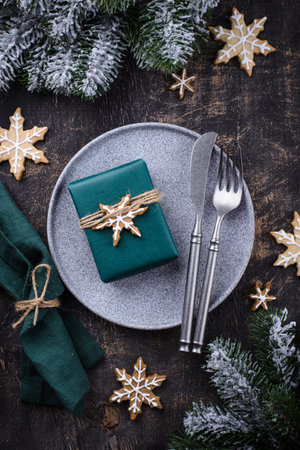 Christmas and New year table settingの写真素材