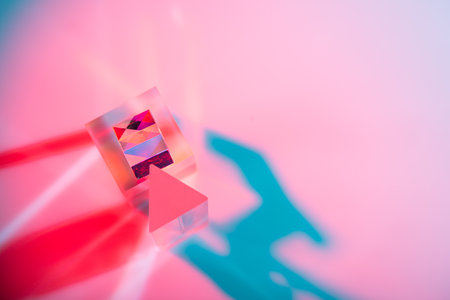 Glass crystal prism. Multicolor light effectの写真素材