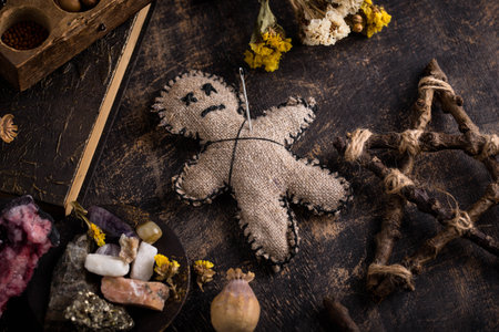 Voodoo doll. Black magic esoteric ritual.の写真素材