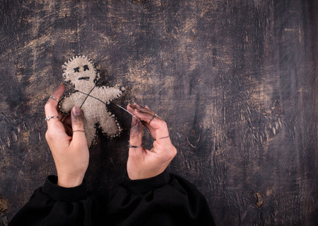 Voodoo doll. Black magic esoteric ritual.の写真素材