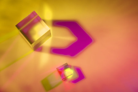 Glass crystal prism. Multicolor light effect
