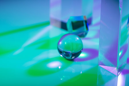 Glass crystal prism. Multicolor light effectの写真素材