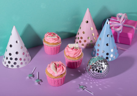 Birthday party concept with cupcakeの写真素材