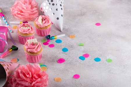 Birthday party concept with cupcakeの写真素材