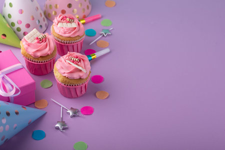 Birthday party concept with cupcakeの写真素材