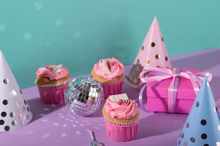 Birthday party concept with cupcakeの写真素材