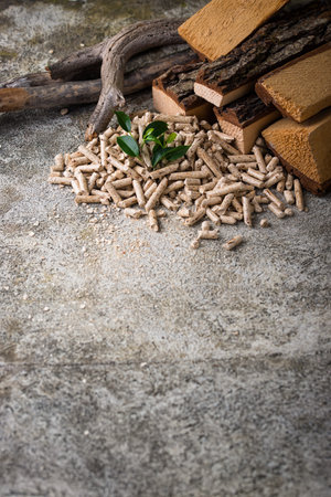 Eco fuel wooden pellets with firewood