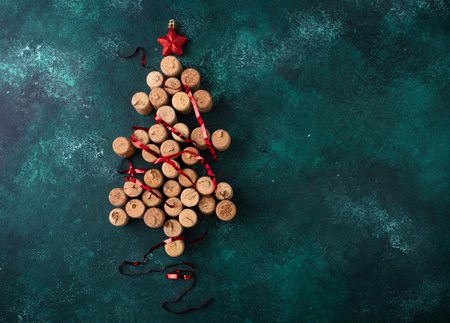 Christmas tree from wine corksの写真素材