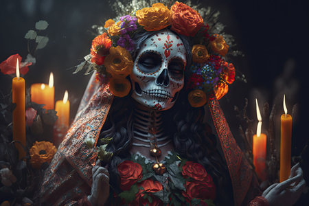 Dia de los muertos, Mexican day of the dead celebrating concept. Generative AIの素材