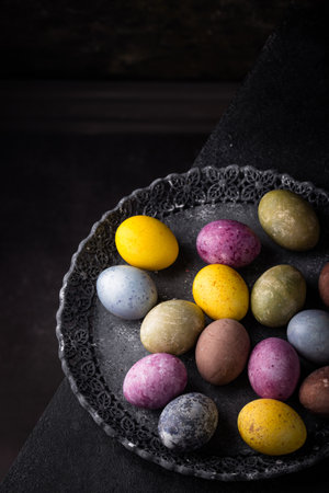 Easter eggs painted with natural dyeの写真素材