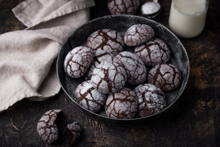 Chocolate crinkle cookies with crackedの写真素材