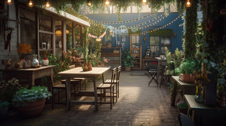 Interior of garden outdoor cafe. Generative aiの素材