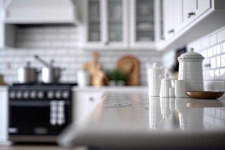 Interior of defocused modern kitchen. Generative aiの素材