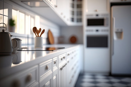 Interior of defocused modern kitchen. Generative aiの素材