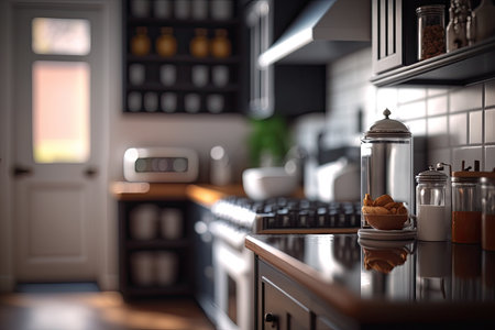 Interior of defocused modern kitchen. Generative aiの素材