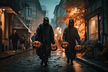 People in monster costume. Halloween celebrating. Generative aiの素材
