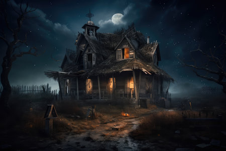 Halloween background with scary house. Generative aiの素材