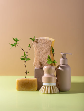 Eco cleaning with sponges, sustainable concept