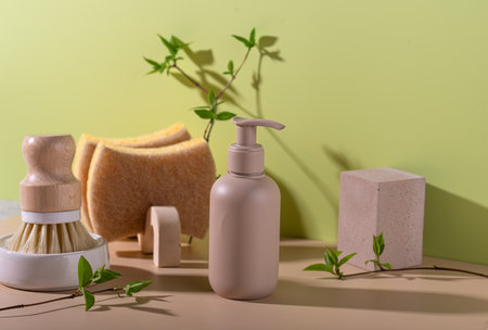 Eco cleaning with sponges, sustainable conceptの写真素材