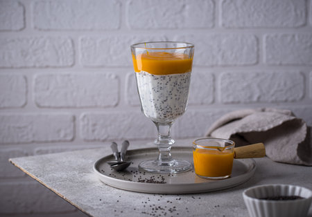 Healthy chia pudding with mangoの写真素材