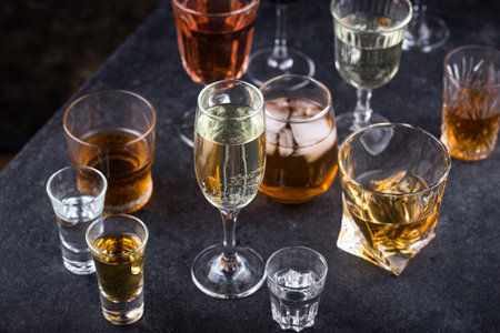 Assortment of various alcohol drinksの写真素材