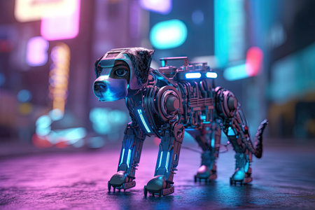 Futuristic cyberpunk robot dog. Generative AIの素材
