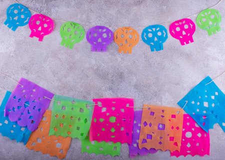 Mexican paper flag garland for Day of the deathの写真素材