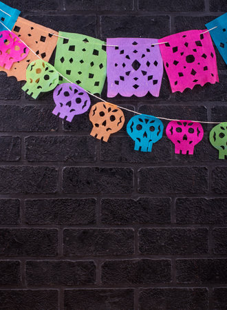 Mexican paper flag garland for Day of the deathの写真素材