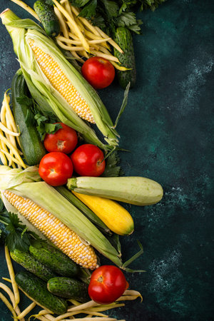 Assortment of various vegetables. Summer harvest.の写真素材