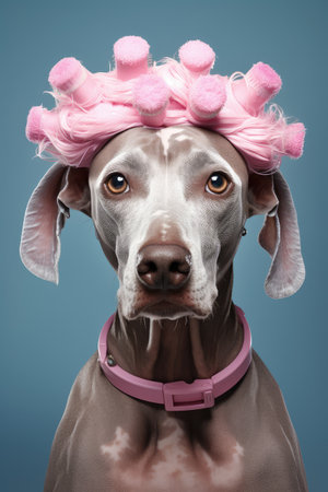 Dog in curlers. Grooming spa salon concept. Generative AIの素材