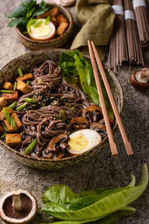 Soba noodle with tofu and mushroom