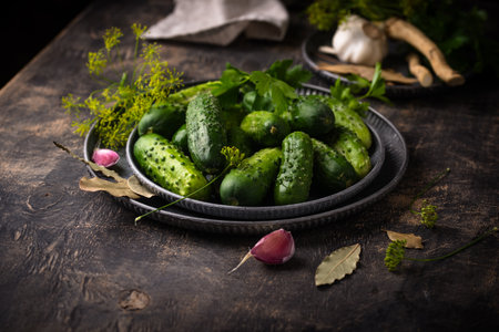 Ingredients for pickled or marinated cucumberの写真素材