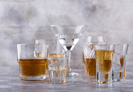 Assortment of various strong alcohol drinksの写真素材