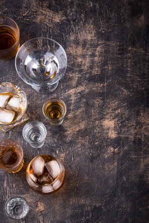 Assortment of various strong alcohol drinksの写真素材