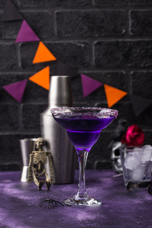 Halloween purple lavender Margarita cocktailの写真素材