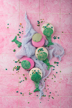 Macaroon with chocolate shell and mermaid tailの写真素材