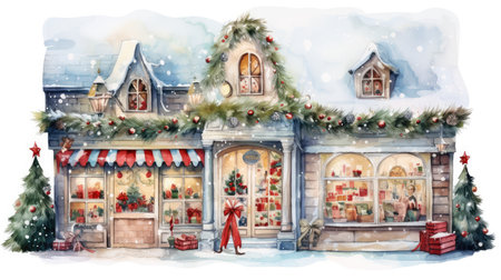 Christmas gift shop with decoration. Generative AIの素材