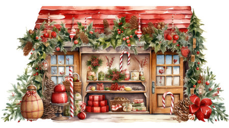 Christmas gift shop with decoration. Generative AIの素材