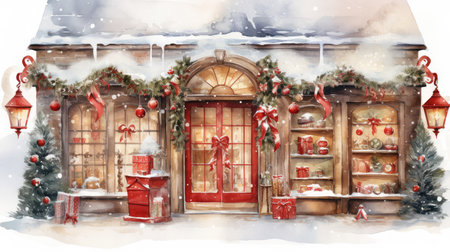 Christmas gift shop with decoration. Generative AIの素材