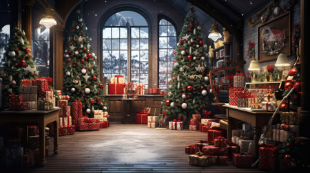 Christmas gift shop with decoration. Generative AIの素材