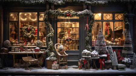 Christmas gift shop with decoration. Generative AIの素材
